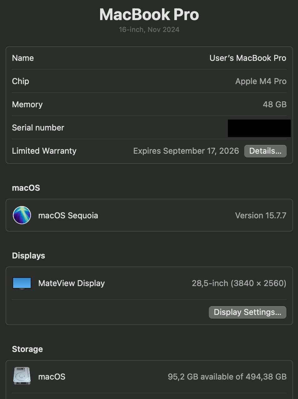 Продаю Macbook Pro 16" 48/512 M4 Pro черный в идеале с коробкой. Американская клавиатура.