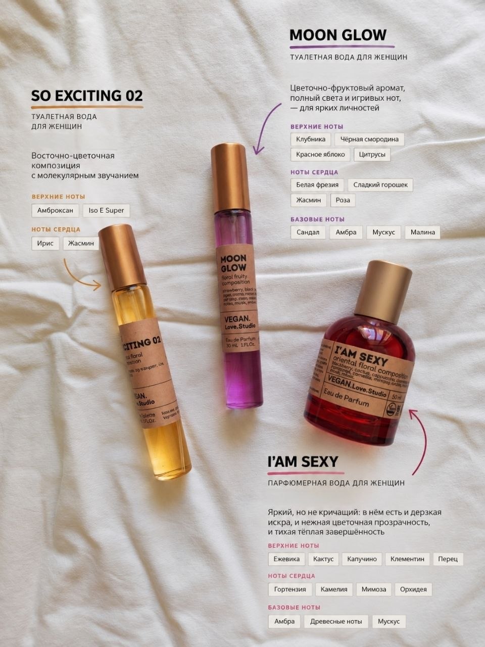 Парфюм VEGAN.Love.Studio SO EXCITING 02 30 мл MOON GLOW 30 мл 💰 По 10 gel I'AM SEXY 50 мл