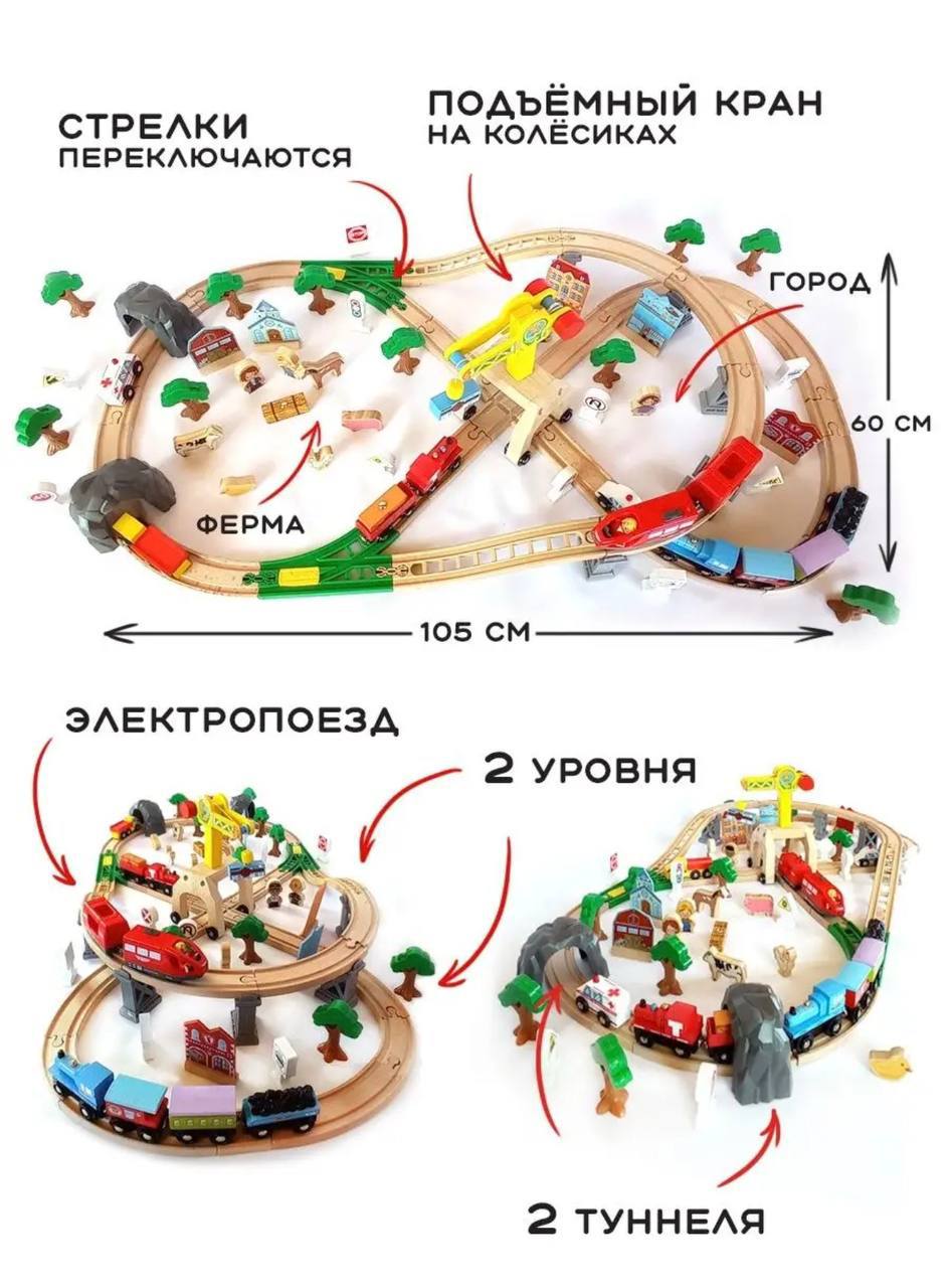 ‼️Деревянная железная дорога с электропоездом. ✔️Прочная конструкция из дерева и экопласти